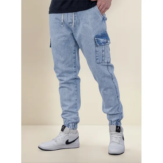 Jogger Mom Hombre Pantalon Jean Cargo Oversize Puños Premium