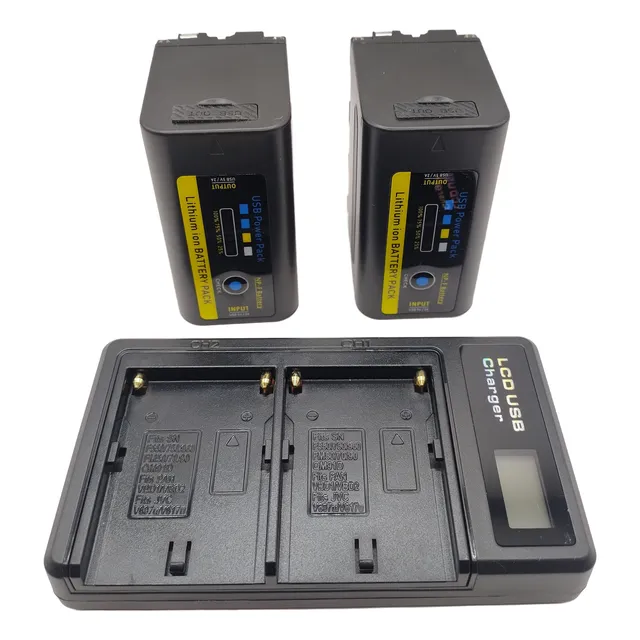 Pack Cargador Y 2 Baterías Npf750/led,monitor,hi8,accesorios