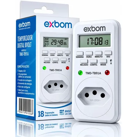 Temporizador Digital Programável Bivolt Timer Automático Relógio Controle de Energia Automação Residencial Economia de Energia Liga Desliga Equipamentos Iluminação Bomba Aquário Jardim 18 programas