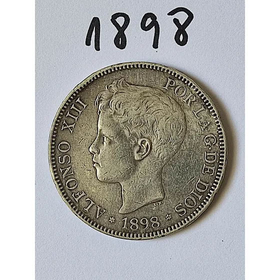 Moeda Antiga Prata 5 Pesetas Espanha 1898
