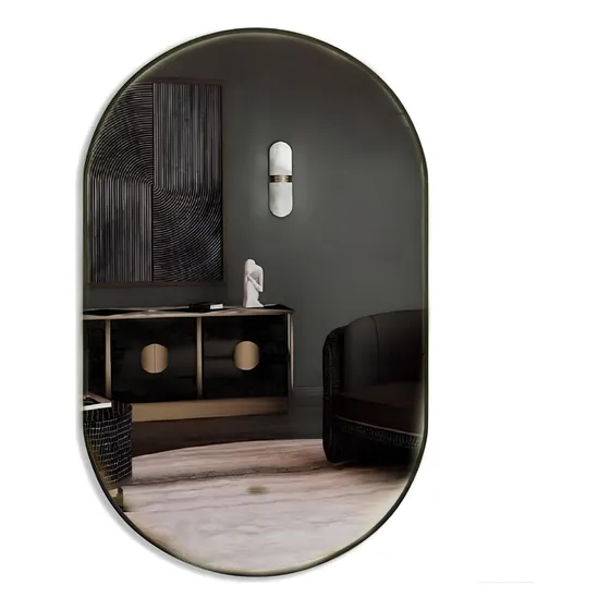 Espelho Oval  60 X 40cm Com Moldura De  Couro Ecológico
