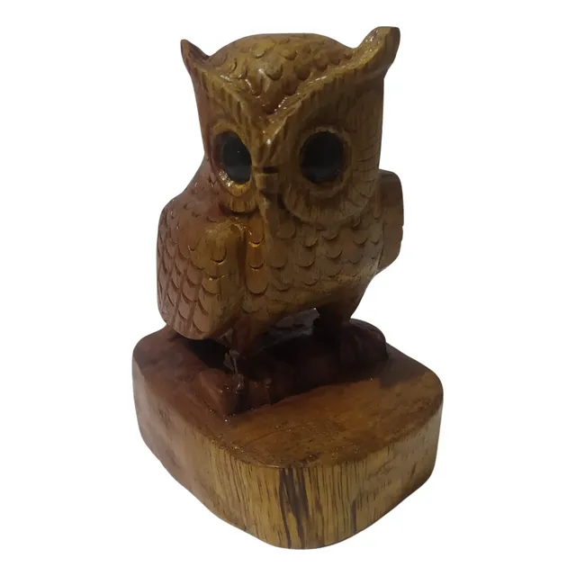 Escultura  Tallada De Buho  De La Suerte En Madera Nuevo.