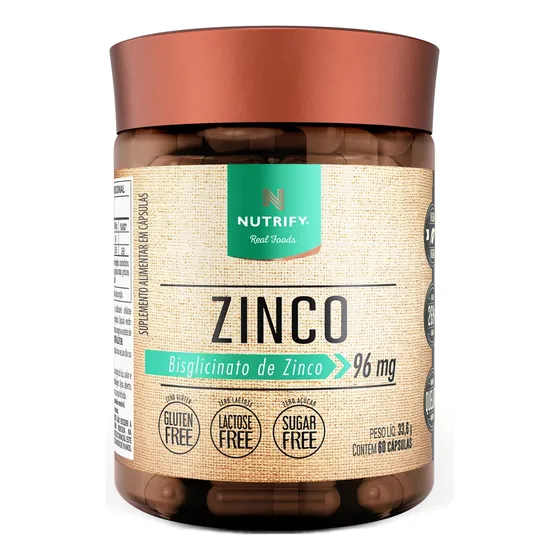 Nutrify - Zinco 60 Cápsulas - Imunidade, Cabelo, Pele e Visão - Ação Antioxidante - Sabor Neutro