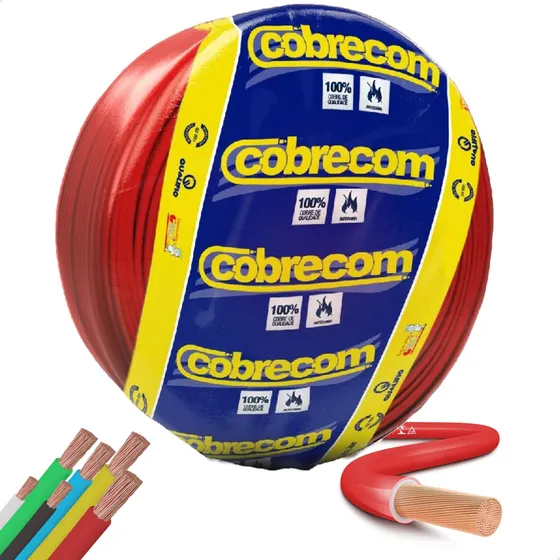 Fio Cabo Elétrico 4mm Cobrecom Com 100 Metros Flexível Cor Da Cobertura Vermelho