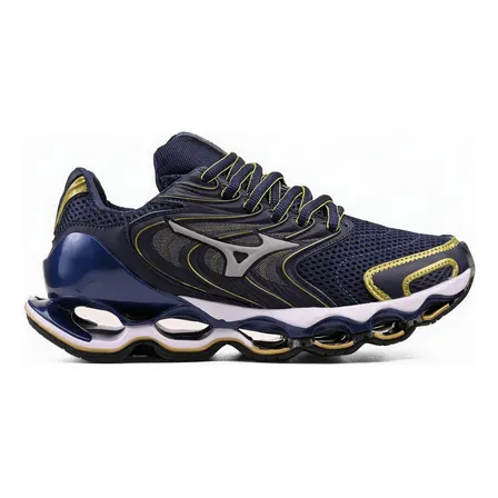 Tênis Masculino Mizuno 12s Macio Caminhada Academia Oferta Marinho/dourado 40 Br