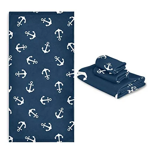 Juego De 3 Toallas De Baño Con Ancla Náutica Navy Anchors To