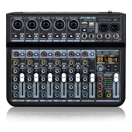 Mesa De Som Digital 7 Canais Mixer Bluetooth Com Usb + Usb2.0 E 99dsp Mesa Som Controle De Canal Independente Alimentação Fantasma De +48v Equalização De 3 Bandas Bivolt 110220v 127/220v