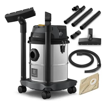 Aspirador De Pó E Água Função Sopro Compacto Líquidos Químicos Inox 1500w 12l Total 8,5l Útil Protetor Térmico Gt12i Prateado 220v