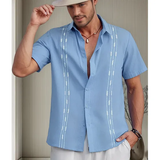 Playa De Guayabera Cubana Camisas Casual De Lino Para Hombre