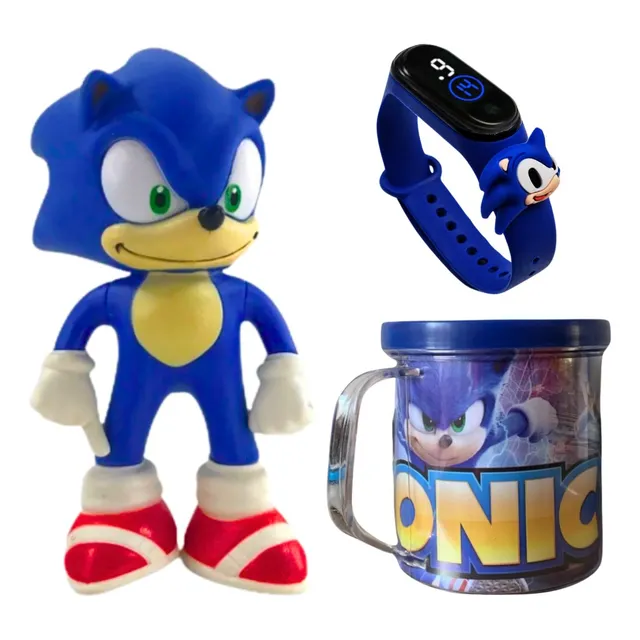 Caneca Personalizada 350m+ Boneco Sonic Relógio Led Infantil