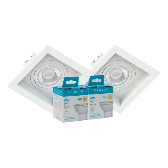 2xlâmpada Led Gu10 Dicroica 4w Stella C/2x Spot Recuado Gu10
