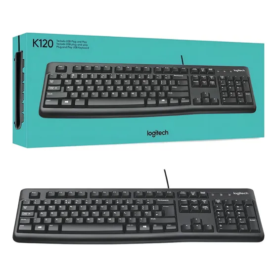 Teclado Com Fio Usb Logitech K120 Com Layout Abnt2 Cor de teclado Preto Idioma Português Brasil