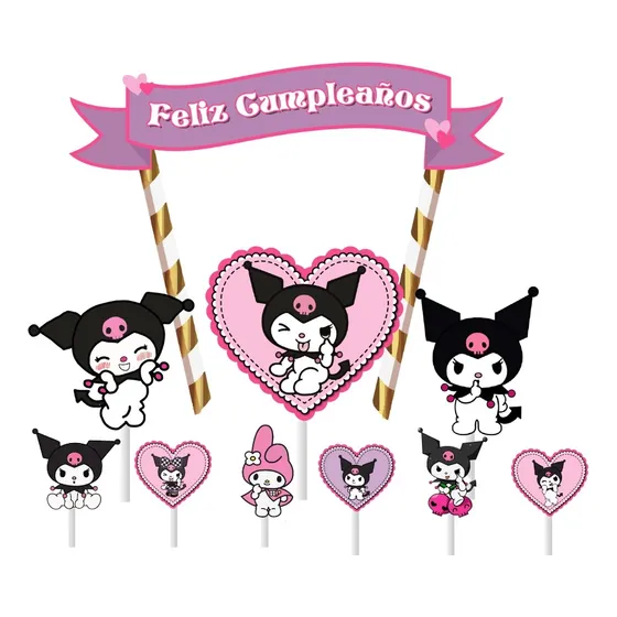 Topper Deco Torta Kuromi Cotillon Cup Cake Feliz Cumpleaños