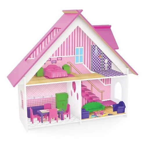 Linda Casinha Boneca Mobiliada Sweet Home Brinquedo Menina Cor Rosa