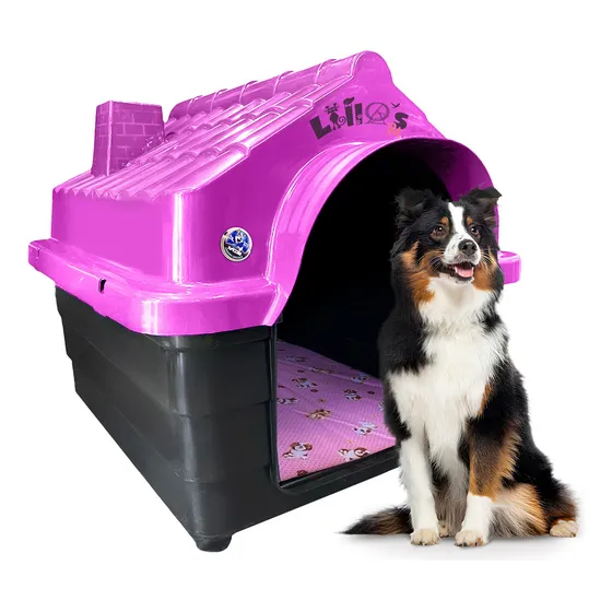 Casa Casinha Plástica Cachorro Número N5 + Colchão Mec Cor Rosa