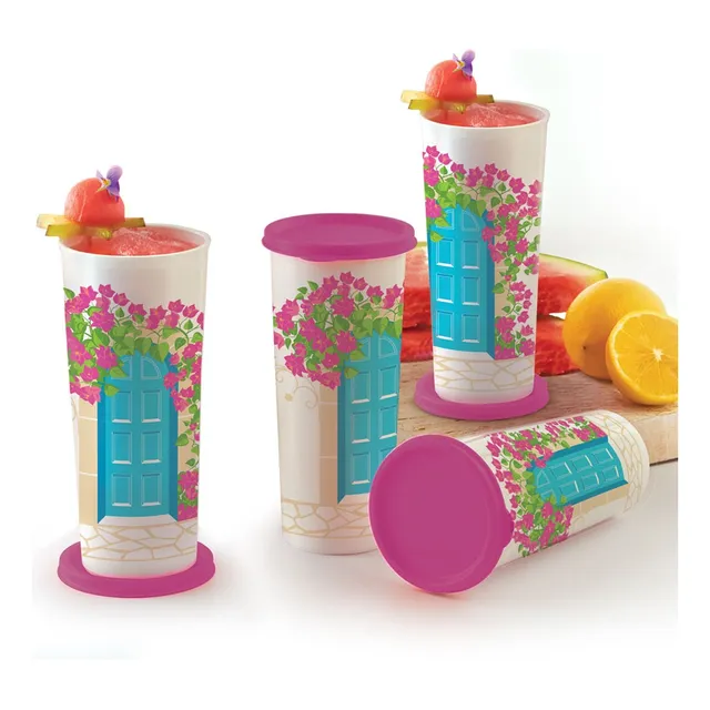 De 4 Vasos Con Tapa Tupperware Maravilla 470ml Color Blanco