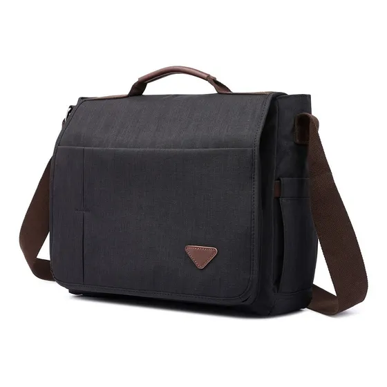 Bolsa Pasta Transversal Carteiro Mensageiro Grande Tiracolo Notebook Executiva Masculina Feminina Lona Resistente Detalhes em Couro Zafin Cor Preto