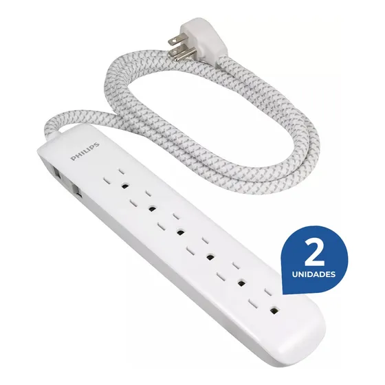 Regleta Protector Regulador Philips 6 Tomas 15a 1800w 2 Pack