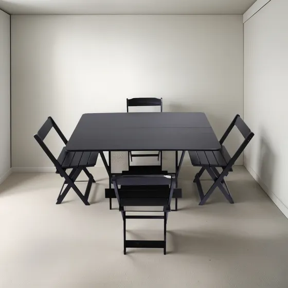 Conj Mesa Dobrável 120x70 C/4 Cadeiras Madeira Maciça