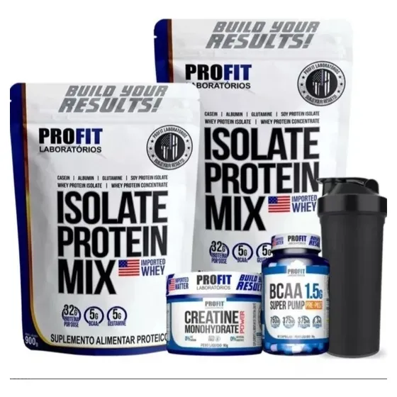 Combo 2x Whey Isolate Mix Profit 900g+ Bcaa+ Creatina+ Vaso
