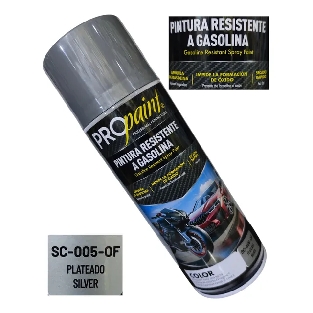 Pintura Spray Resistente A Gasolina Plateado Brillante 400ml