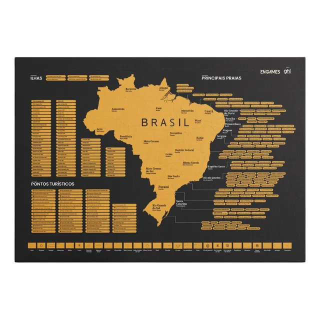 Quadro Raspadinha Mapa Do Brasil Bandeira Ponto Turístico