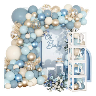 Set De Cajas Con Globos Azules Para Decoración De Baby Showe Set De Cajas Con Globos Azules Para Decoración De Baby Showe