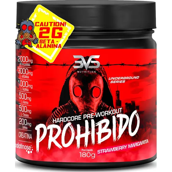 Suplemento em pó 3VS Nutrition  Prohibido creatina Prohibido sabor  strawberry margarita em pote de 180g