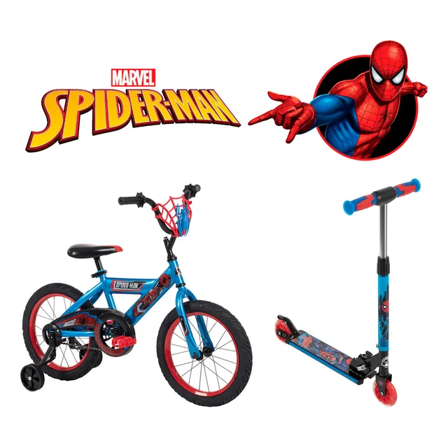 Bicicleta Para Niño Huffy Marvel Spiderman Rodada 16 Con Ruedas De Entrenamiento Y Luz Led