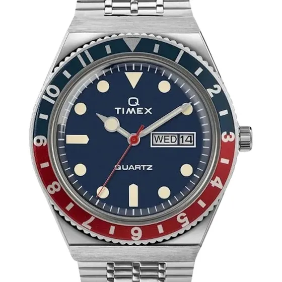 Reloj Timex Q Azul Rojo Hombre Cuarzo