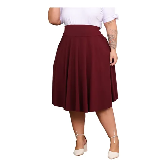 Saia Plus Comprida Rodada Bolsos Laterais Moda Blogueira