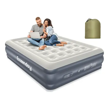Ecozendsy Colchón Inflable Matrimonial Con Bomba Eléctrica De Enchufe, Cama De Aire Portátil Para Camping Azul Grisáceo