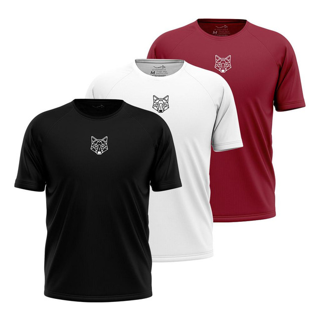 Kit 3 Camisetas Masculina Dry Alpha Lobo Geométrico