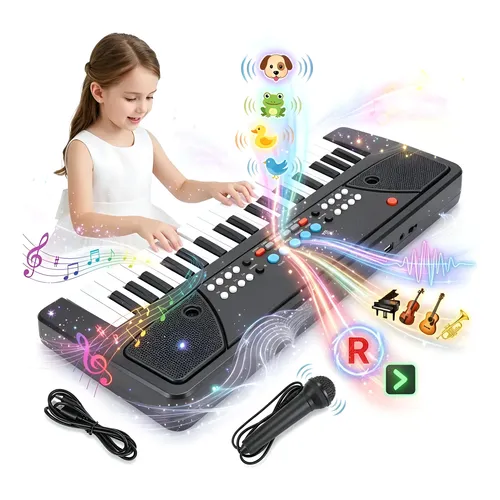 Piano con Teclado de 61 Teclas, Piano Digital Electrónico con Micrófono Piano con Teclado de 61 Teclas, Piano Digital Electrónico con Micrófono