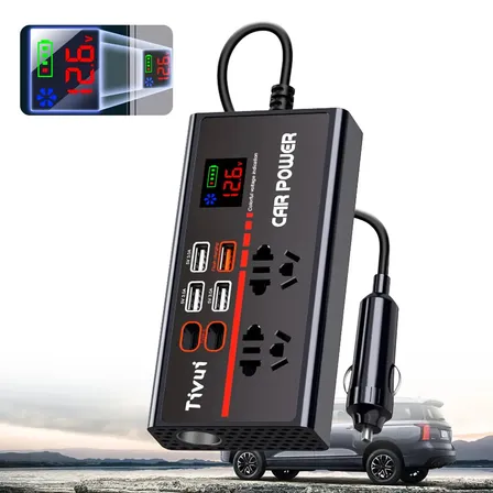 Inversor Conversor De Carro Transformador 12v/24v 220v Tomada Veicular Automotivo 200w Com 4 Usb Turbo 2 Tipo C Com Pd Qc3.0 Para Camiões Suv Telemóvel iPad Ventilador Portátil Câmara