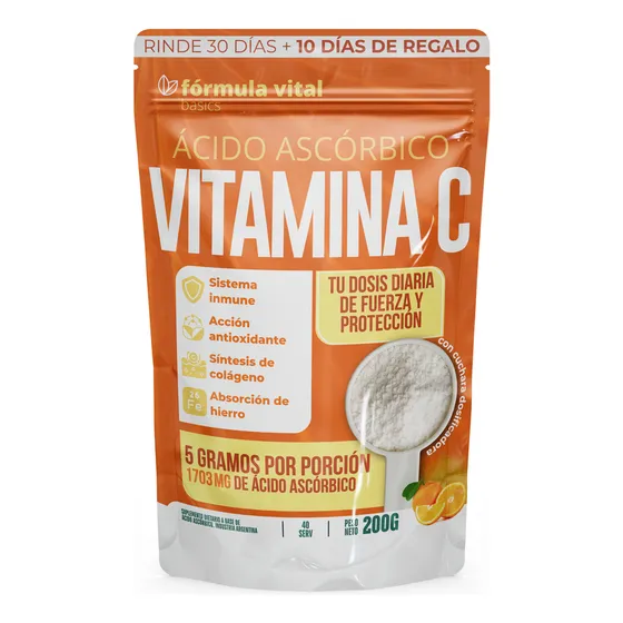 Vitamina C Naranja Fv 200g Polvo| Inmune + Hierro +antiox Cc