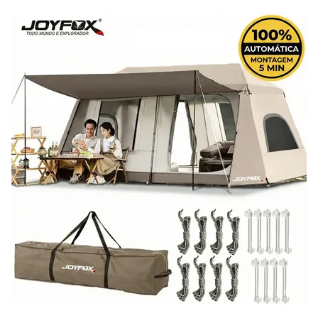 Joyfox Barraca Family Luxe 10-15 Pessoas Automática Tenda Familiar Varanda 400x280x190cm Impermeavel 4000mm Cáqui