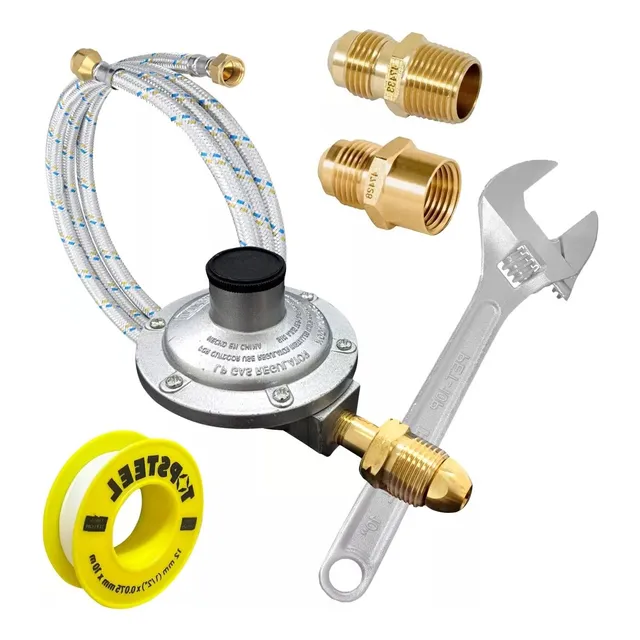 Kit Gas Regulador 1 Vía Niples Manguera 3 M Perica Teflon