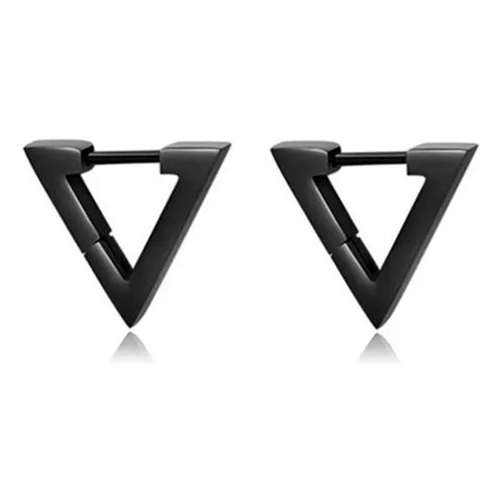 Brinco De Triângulo Em Aço Inox Argola Preto Black Masculino