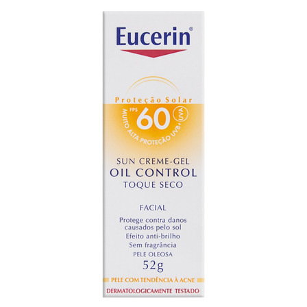  Protetor Solar Oil Control Gel-Creme Facial FPS 60 sem Fragrância Eucerin Caixa 52g
