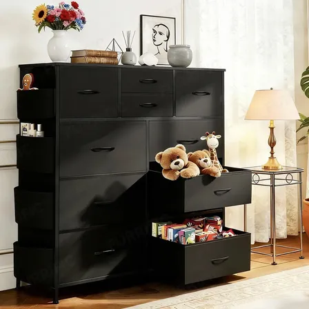 Furrific® Cajonera Negra Dormitorio 10 Cajones Con Bolsillos