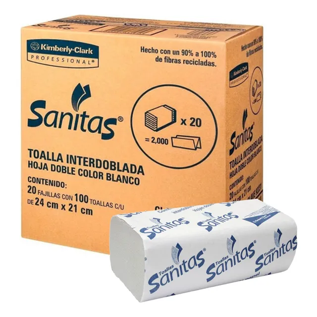 Sanita Toalla Interdoblada Con 2000 Piezas 20 Paquetes D 100