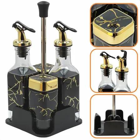 Kit Galheteiro Porta Azeite Vinagre Vidro Paliteiro Saleiro