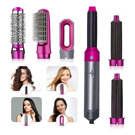 Escova Secadora 5 Em 1 Seca Alisa Modela Íon Negativo 1000w Rosa 110v