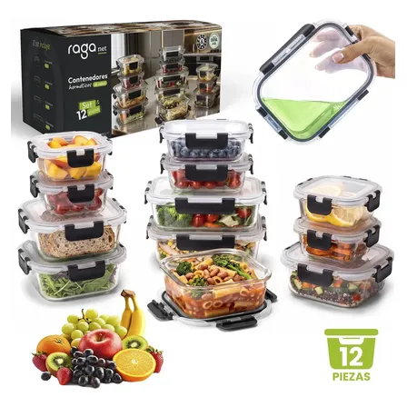 Recipientes Herméticos De Vidrio Almacenamiento Cocina 12 Pz Color Transparente