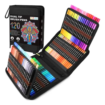 Marcadores 120 Colores Plumones Punta Pincel Doble Punta Fineliner 0.4mm Y Broad 2mm Iforu