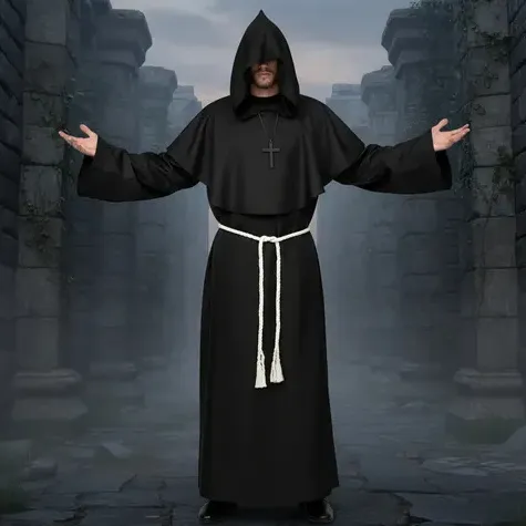 Disfraz Halloween Tunica Monje Medieval Negra Cosplay Adulto
