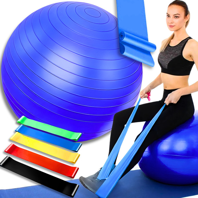 Bola Suiça Pilates Fisio 65cm + Faixa Elastica + 5 Mini Band Bola Suiça Pilates Fisio 65cm + Faixa Elastica + 5 Mini Band