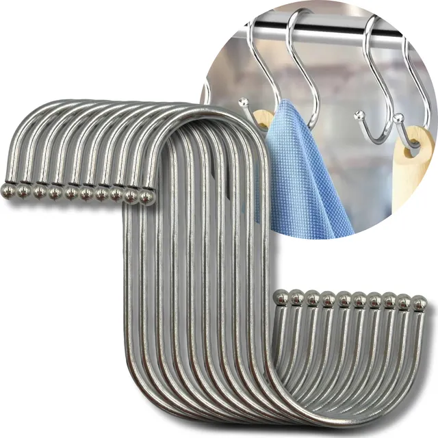 Kit 10 Ganchos Tipo S Aço Inox Suporte Utensílios Multiuso
