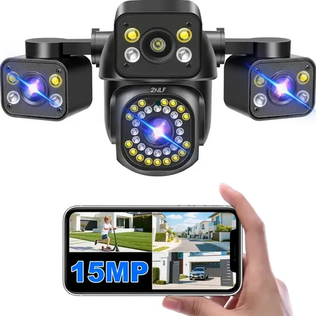 2nlf 15MP Câmeras De Segurança Três Lentes Três Telas Ptz 1440p Com Função De Alarme Rotação Ajustável